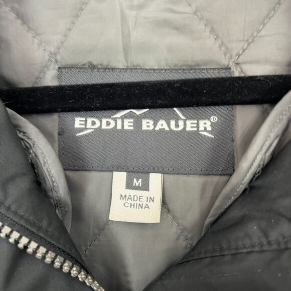 Eddie Bauer Trench Coat Black Insulated Hooded Raincoat StormRepel Womens Medium - Picture 2 of 7